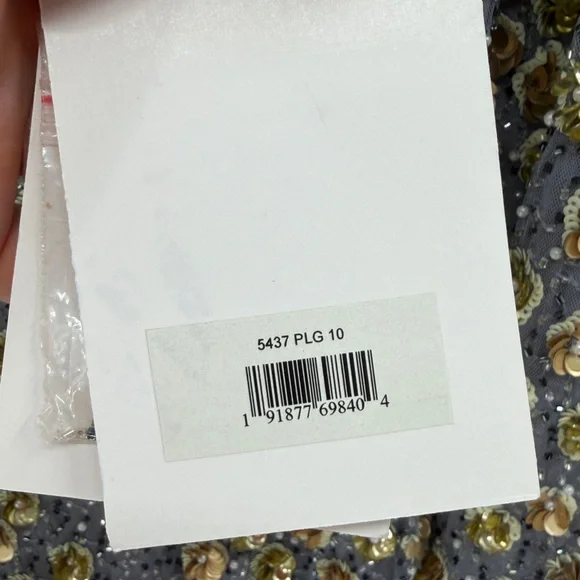 Mac Duggal 5437 Silver Embellished Long Sleeve High Neck Gown - Platinum Gold 10